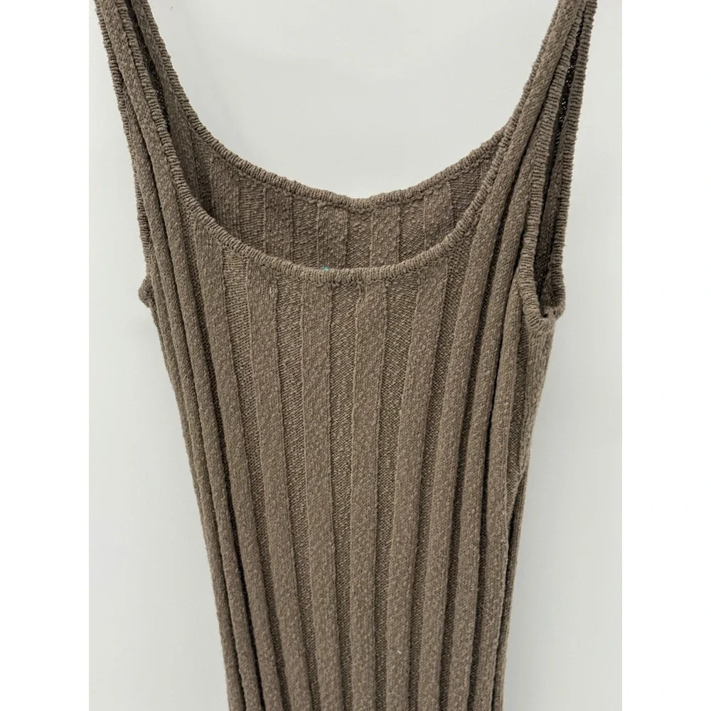 Free People Beach Slip Dress Midi Santos Ribbed Olive Stone Brown Women Medium - Picture 7 of 11